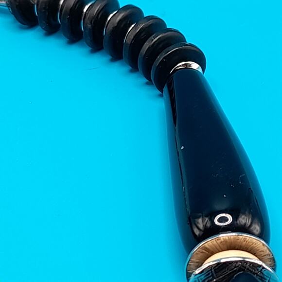 Chico's Chunky Black Beaded Necklace, Cream Silver Beads, 23" - Picture 10 of 11